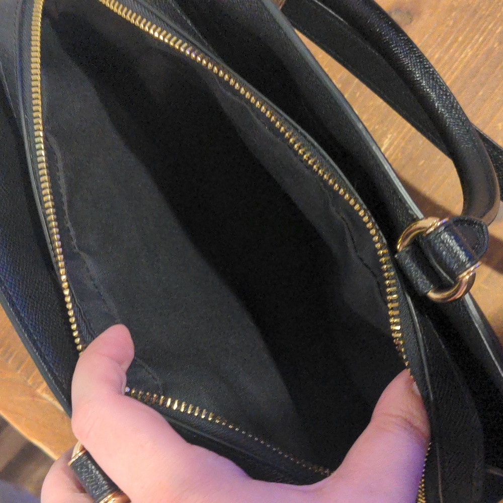 Coach Lillie Carryall Black Crossgrain Leather Satchel Crossbody Bag - Picture 7 of 13